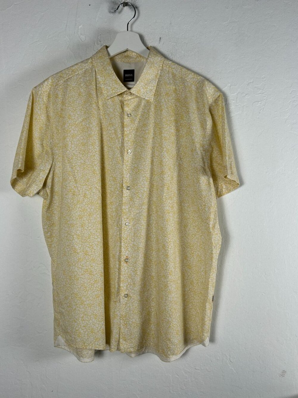 Boss Hugo Boss Mens Yellow Floral Print Short Sleeve Button-Up Shirt XXL Regular